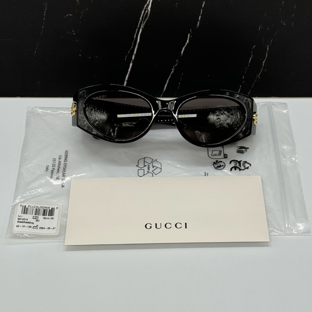 NEW GG1401S 001 GUCCI BLACK GRAY OVAL WOMEN GUCCI SUNGLASSES - Picture 14 of 15